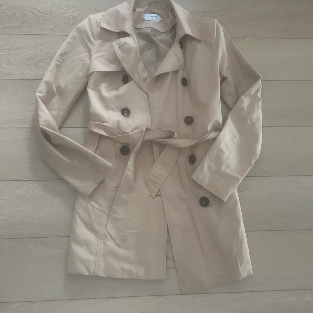 Only Women's Beige Double-Breasted Trench Coat